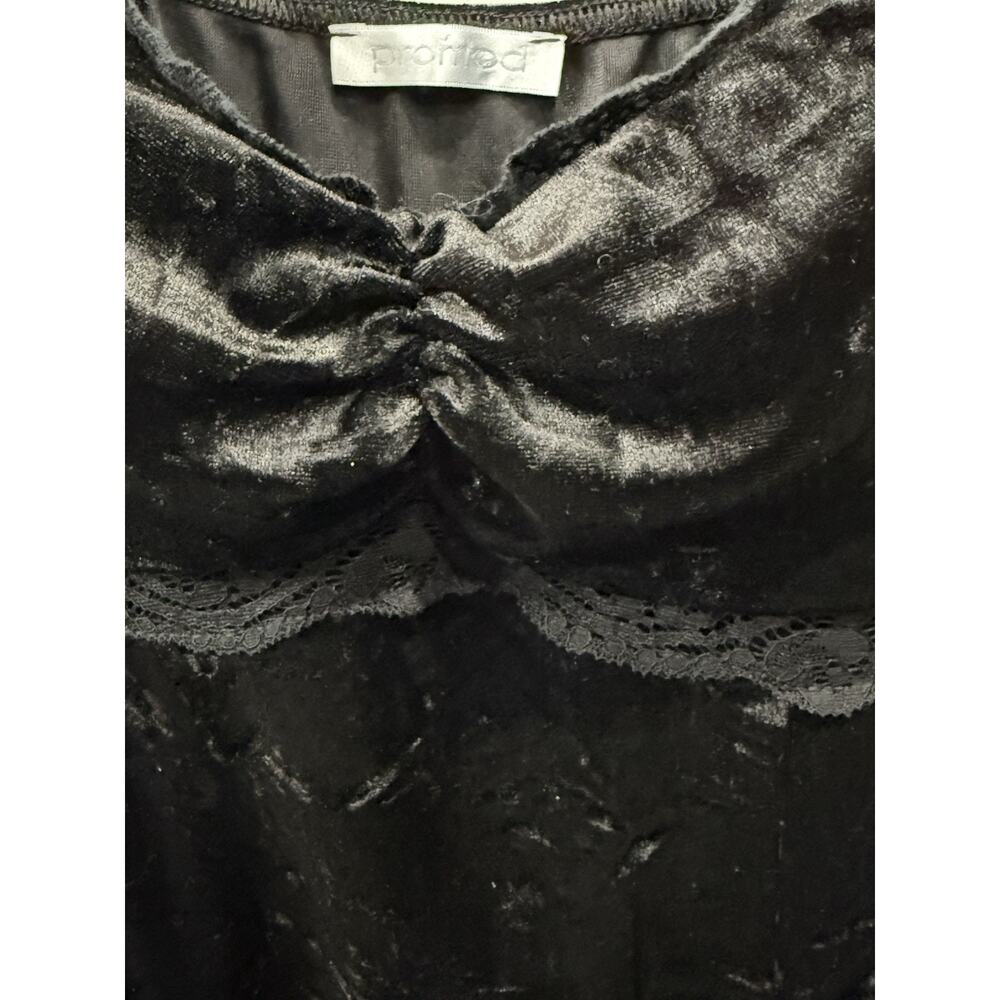 Y2K Crushed Velvet Bodycon Mini Dress Black Lace Trim Sz 2 Slip Dress 90’s Goth - Picture 5 of 12
